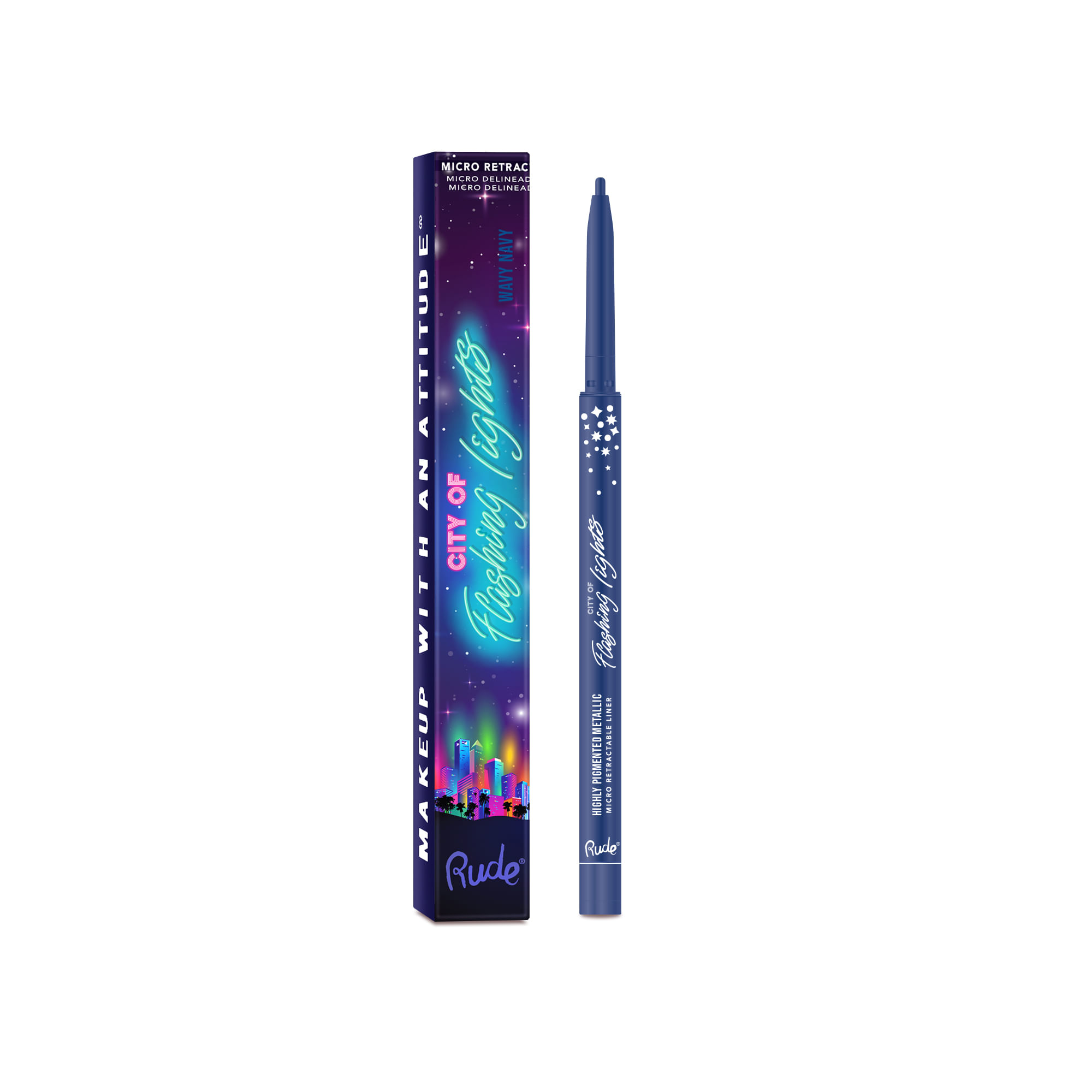 City of Flashing Lights Micro Retractable Liner Wavy Navy